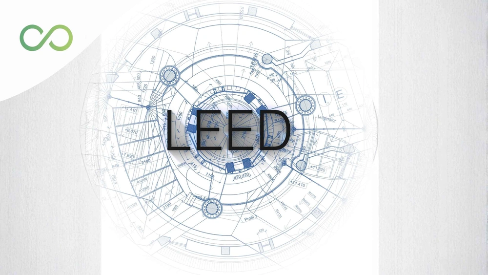 Architectural blueprint featuring the LEED acronym, representing sustainable building design and certification How sustainable architecture firms delivered LEED Platinum for Colombia's largest shopping center green loop